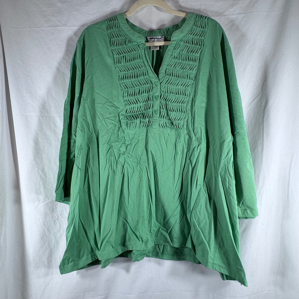 Anthony Richards Green Pintuck Henley Tunic Top 3/4 Sleeve Plus Size 3X 2329